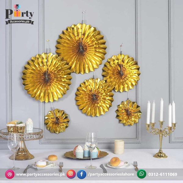 Paper Fan Wall decoration sets in Golden foil shinny hand crafted backdrop