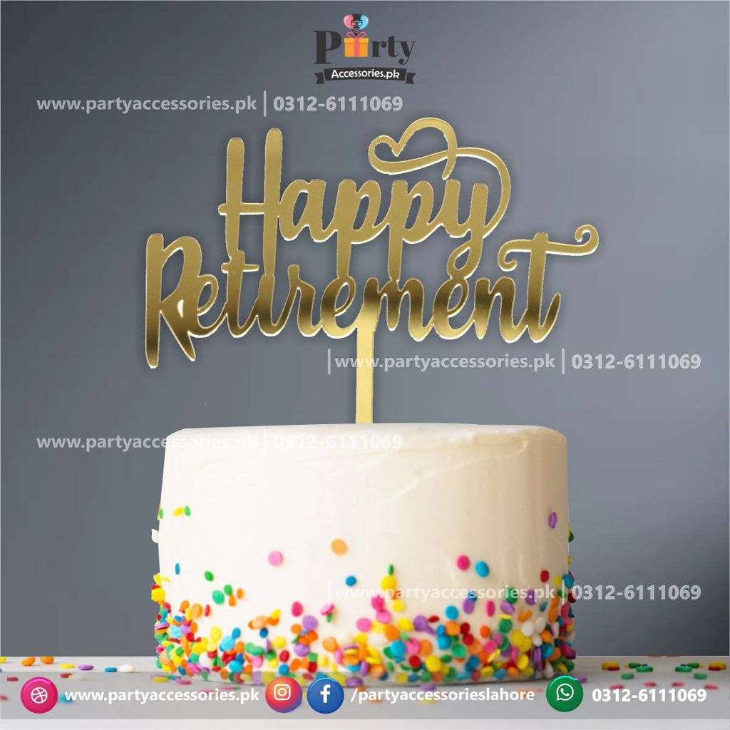 happy retirement cake topper golden acrylic