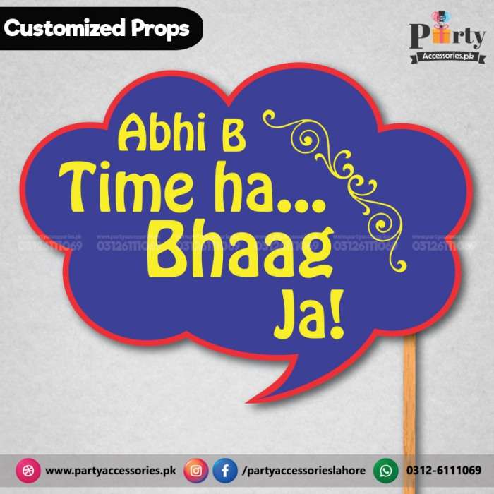 Customized Funny wedding party photo prop abi bhi time ha bhag ja