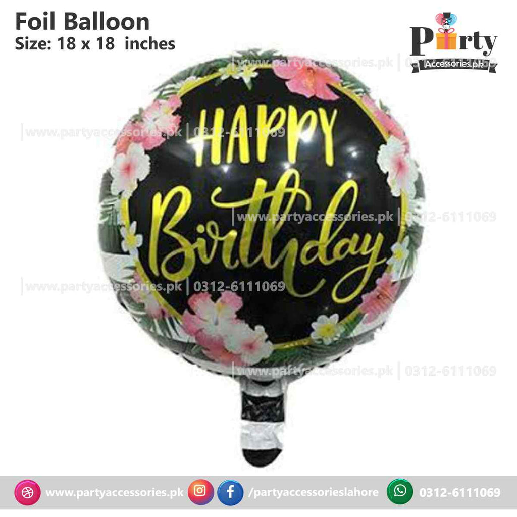happy birthday printed round foil balloons floral