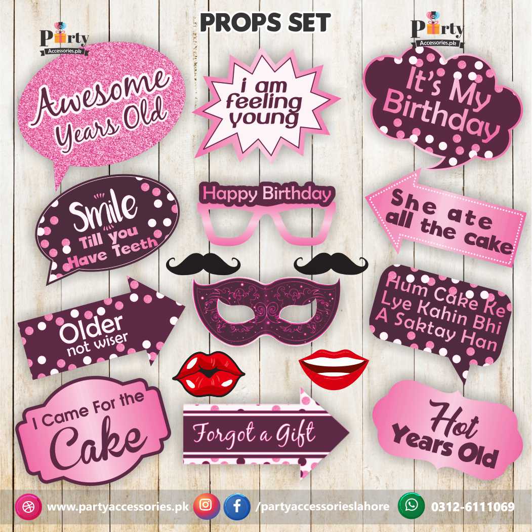 happy birthday photo props in pink AND PURPLE COLOR