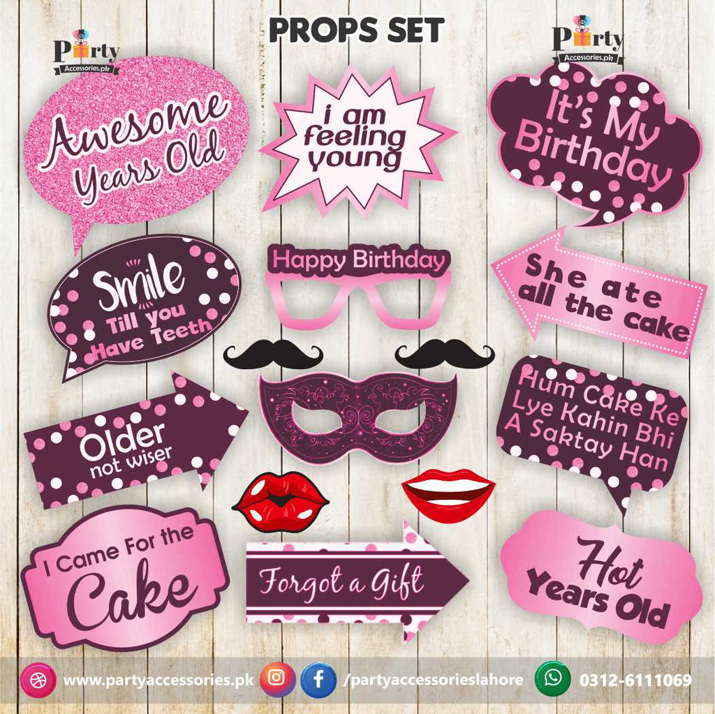 happy birthday photo props in pink AND PURPLE COLOR