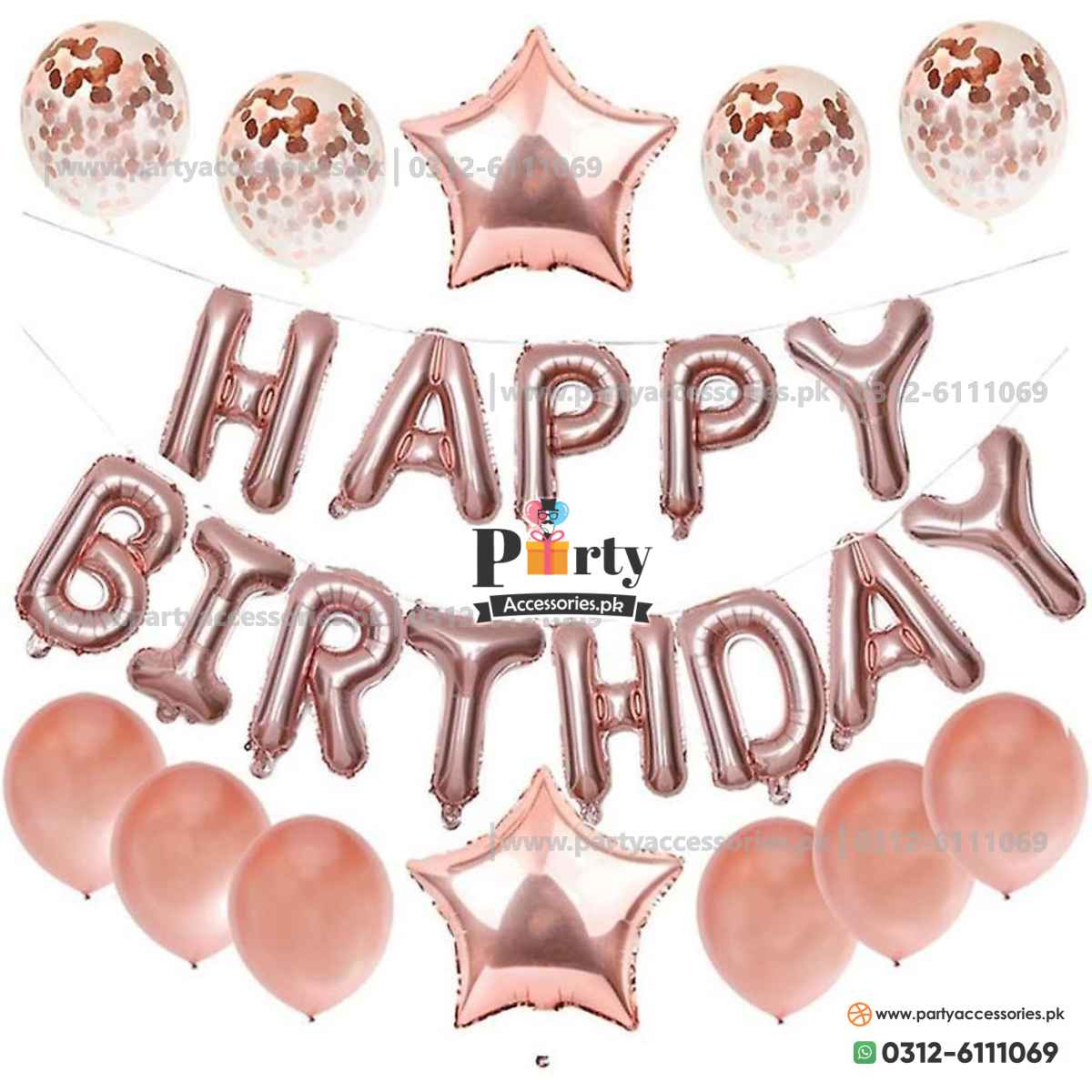 happy birthday foil balloons rose gold