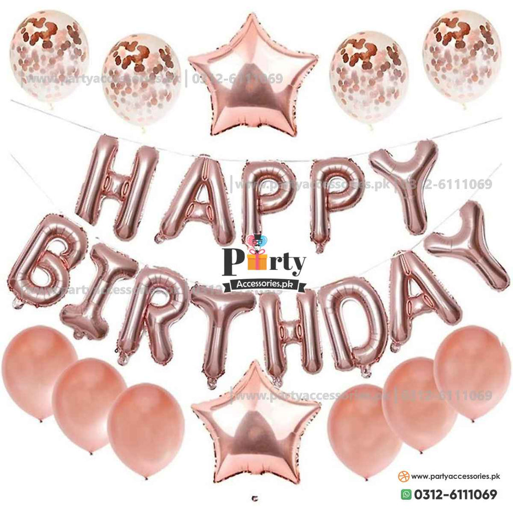 happy birthday foil balloons rose gold