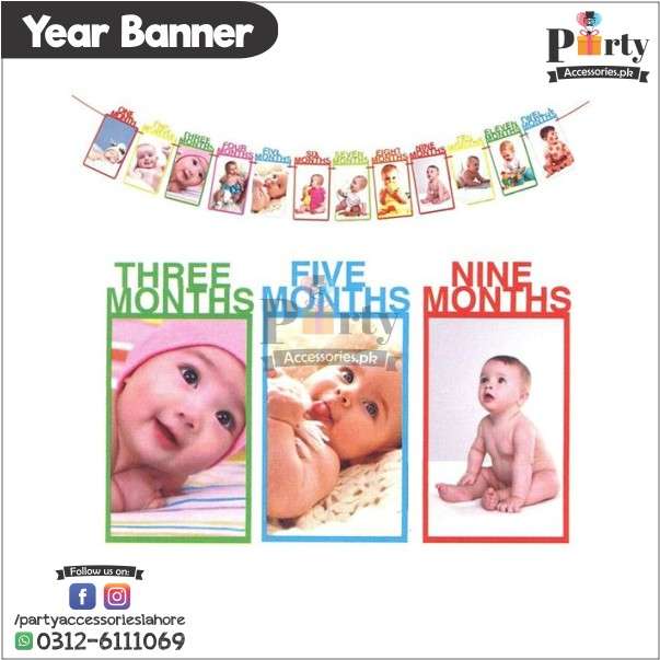 Photo Banner for 12 month baby milestone pictures in Multi colors card cutouts