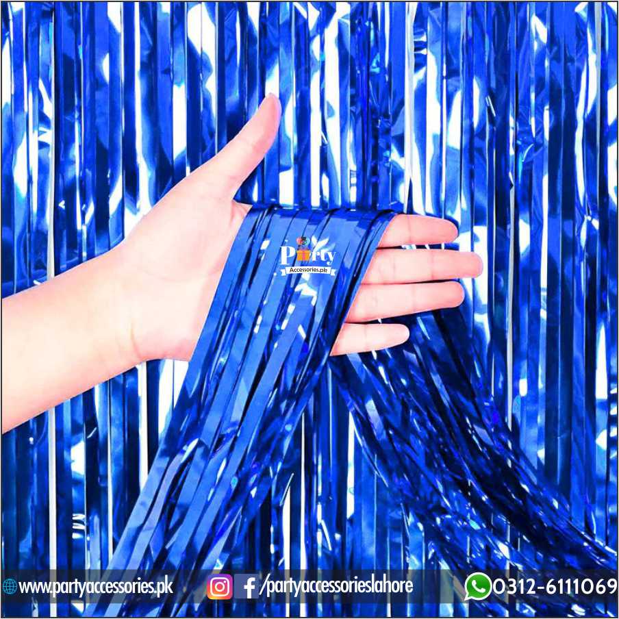 Blue Metallic Foil Fringe Curtain