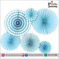 Paper Fan Party decoration set Blue backdrop