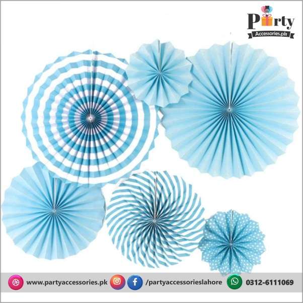 Paper Fan Party decoration set Blue backdrop