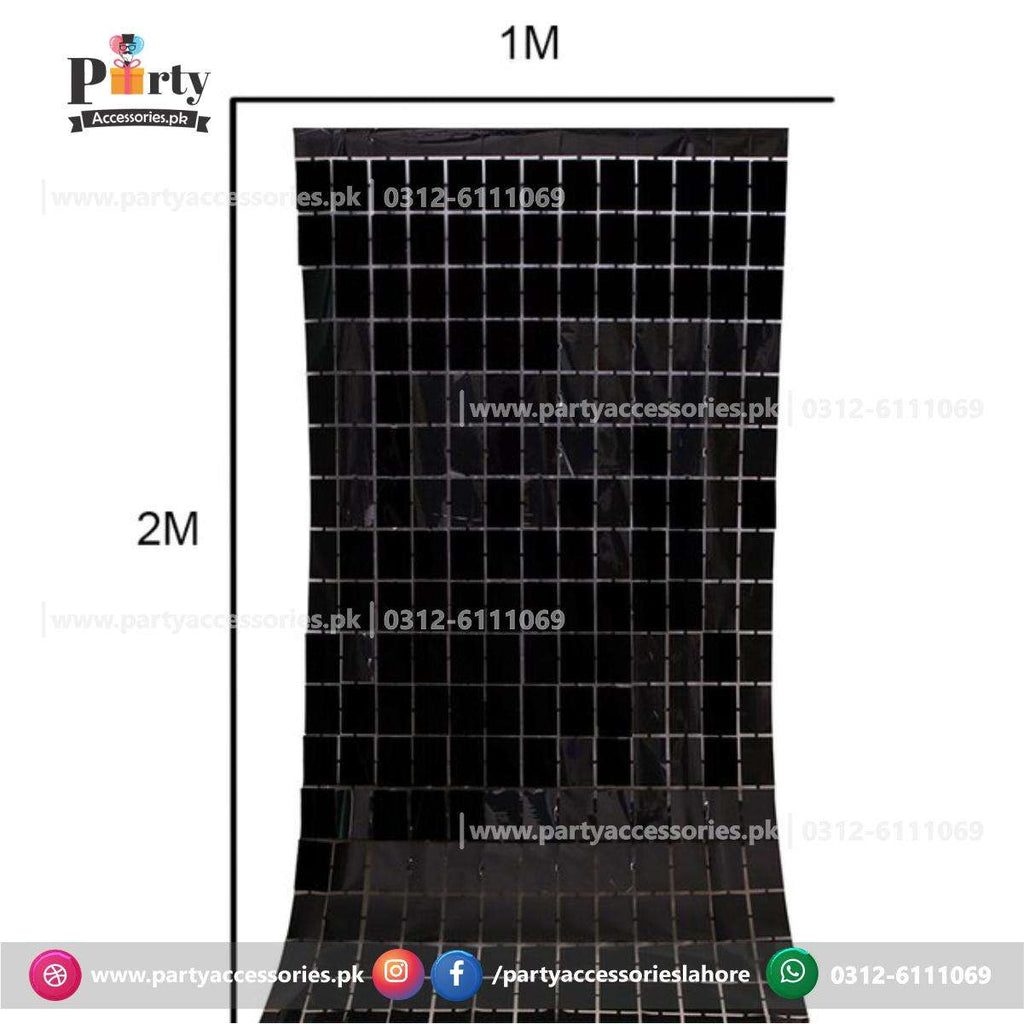 Square Box shape metallic tinsel fringe foil curtain party backdrop in Black