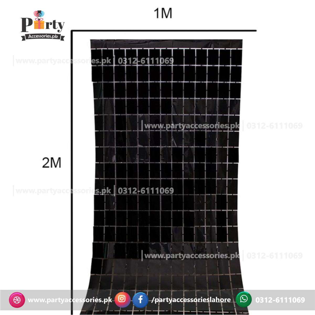 Square Box shape metallic tinsel fringe foil curtain party backdrop in Black