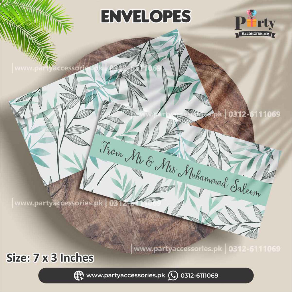 customized money envelopes sea green leafy design 