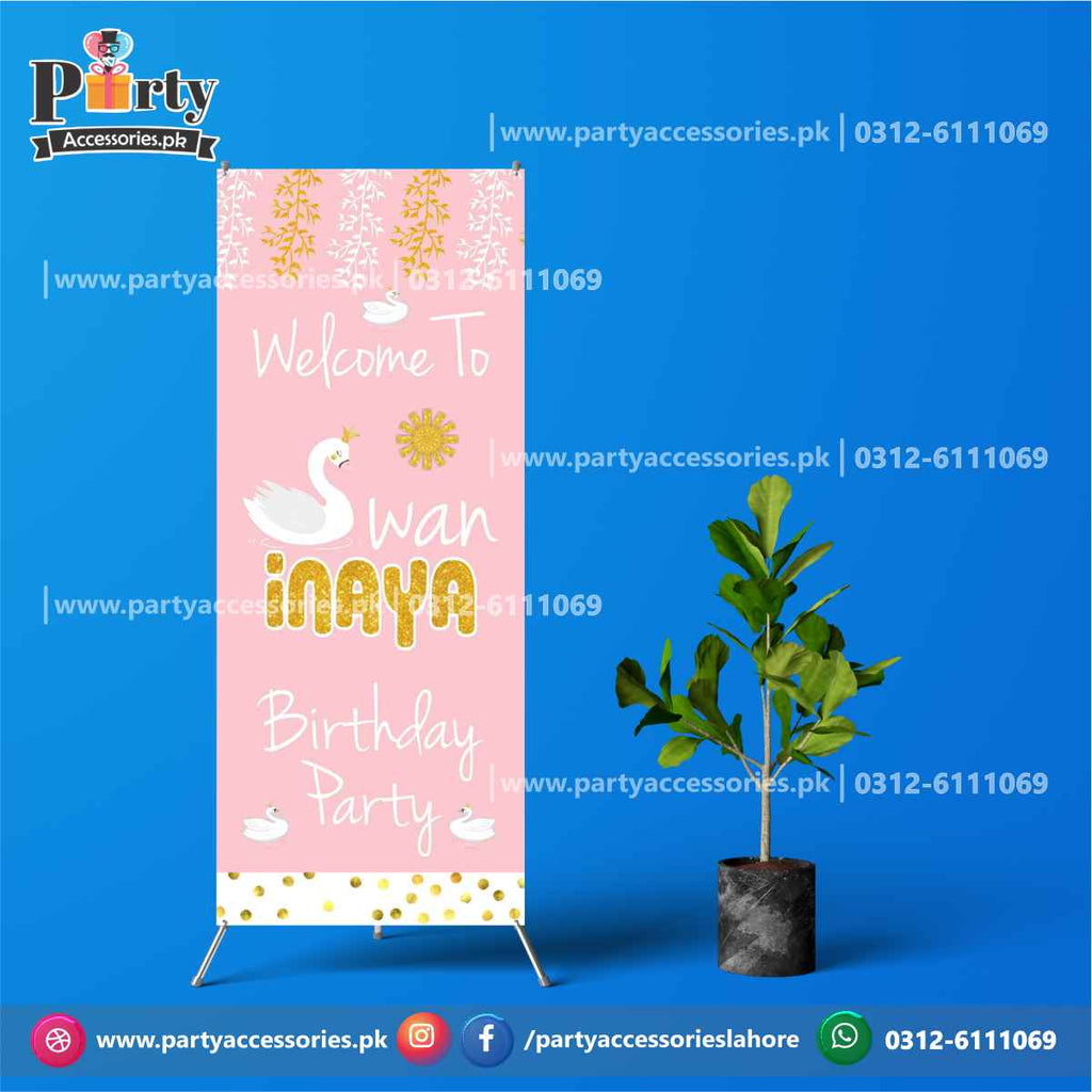 Swan theme birthday party customized welcome standee
