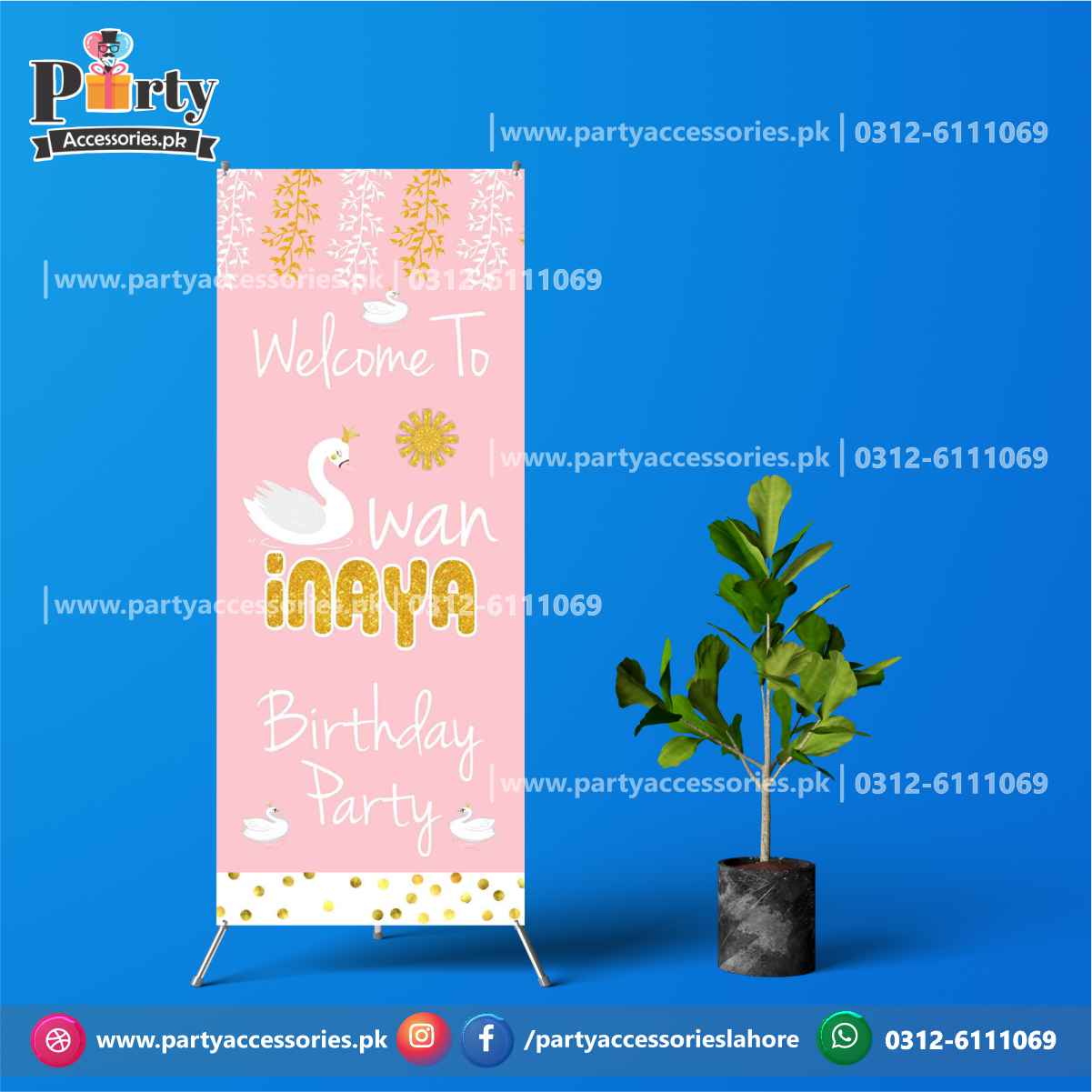 Swan theme birthday party customized welcome standee