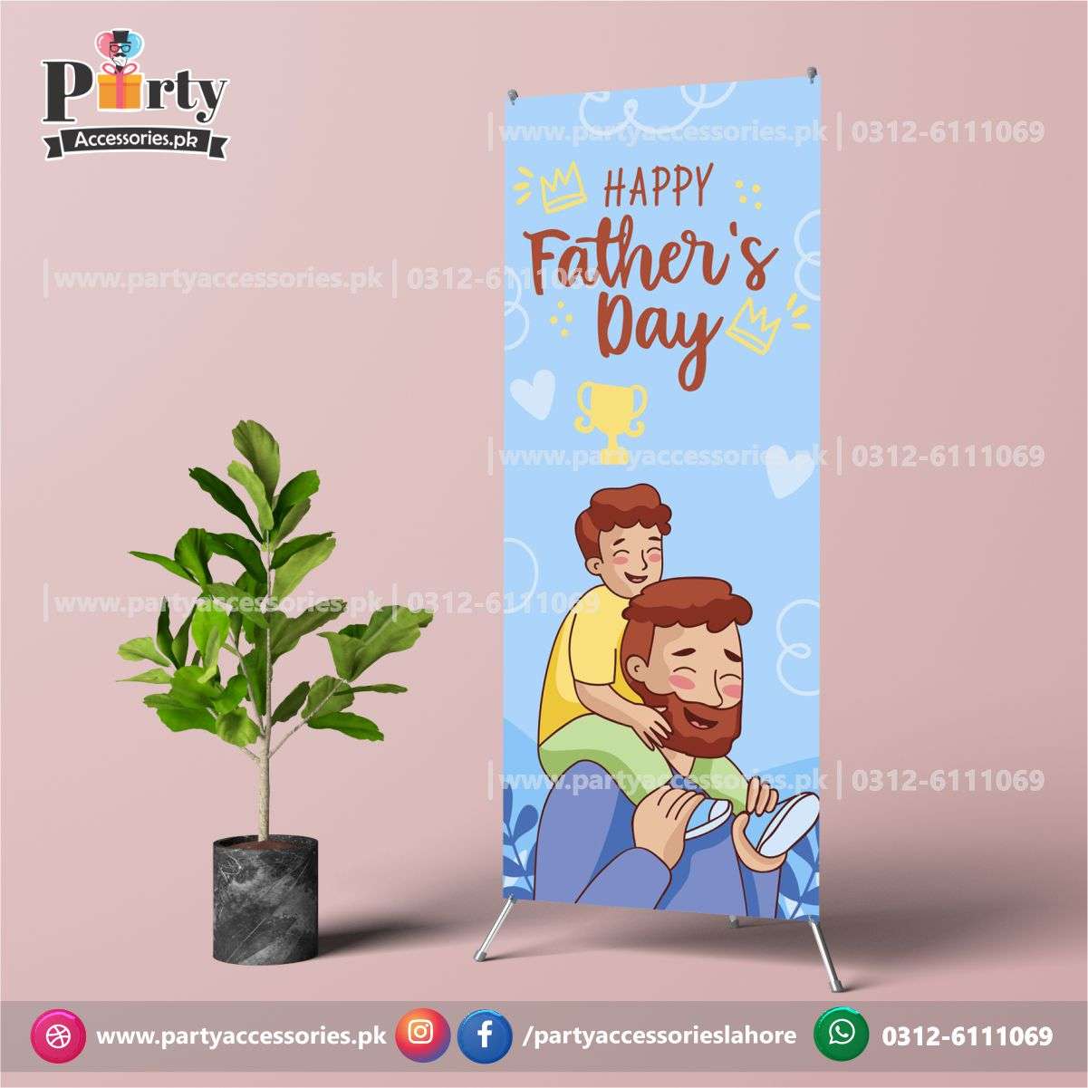 Customized Fathers day decorations | Father's day welcome standee in elegant blue shade
