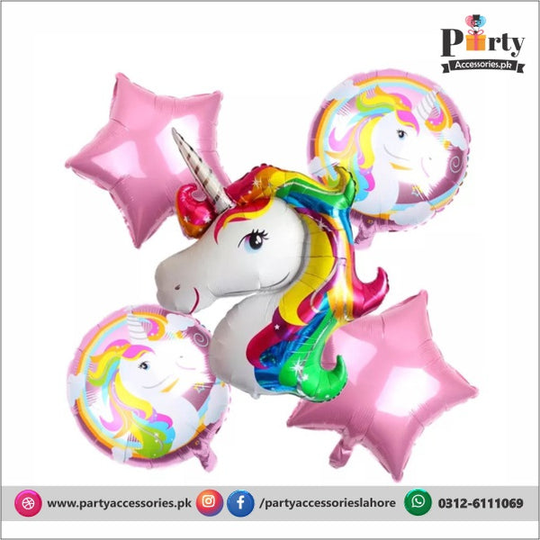 Unicorn exclusive foil balloons set with horse face shape, round and star balloons