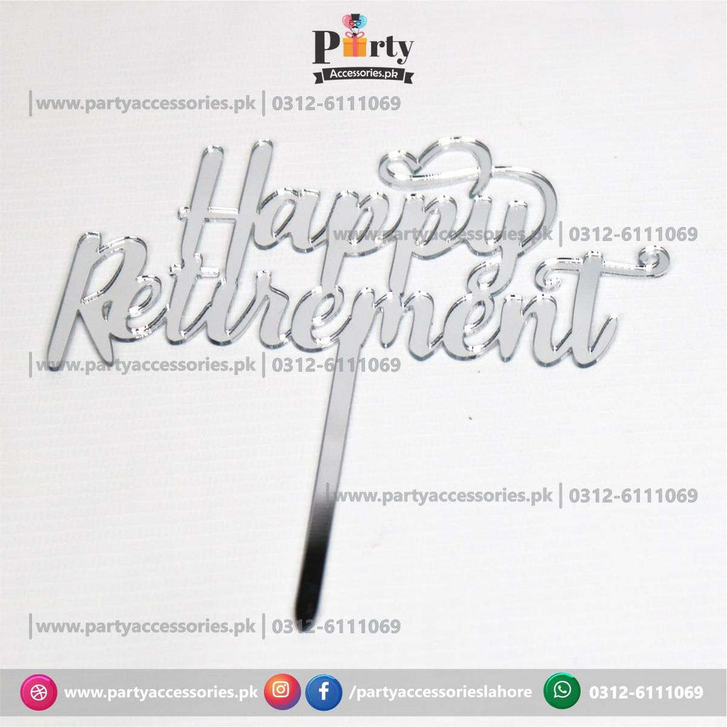 happy retirement silver cake topper