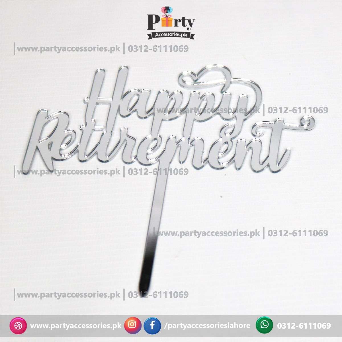 happy retirement silver cake topper