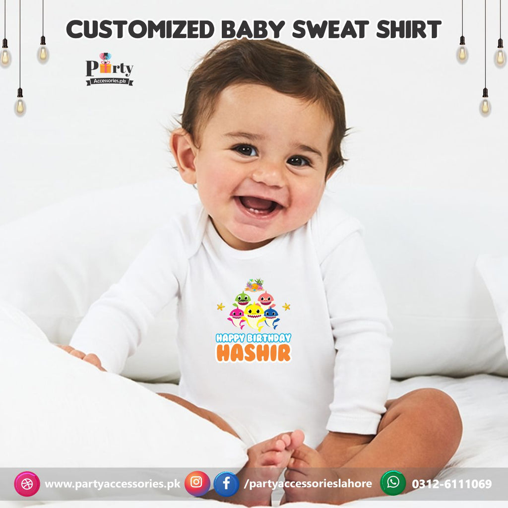 customized sweat shirt in white color for baby shark theme