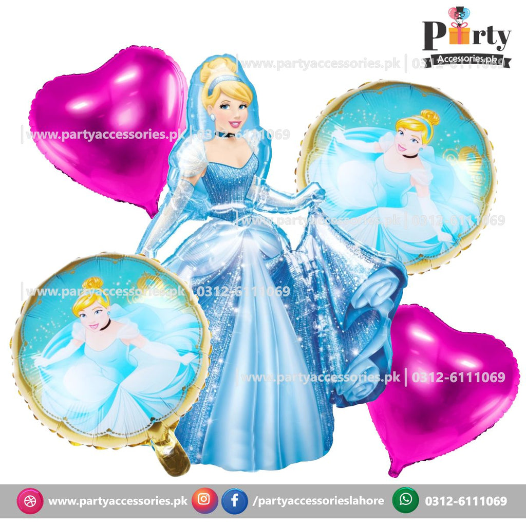 Cinderella themed birthday exclusive foil balloons set of  5