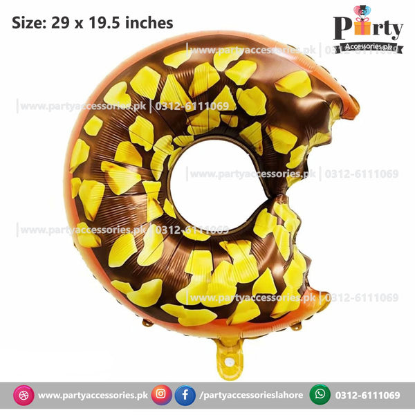 Donut shape exclusive birthday foil balloon in brown for a donut theme party