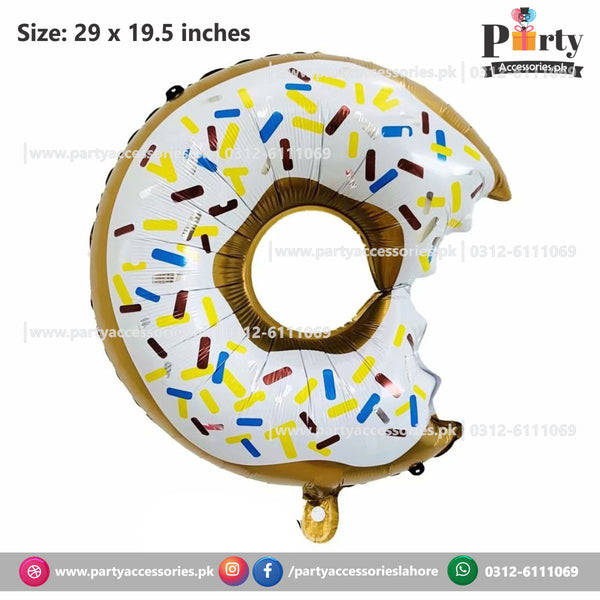 Donut shape exclusive birthday foil balloon in white for a donut theme party