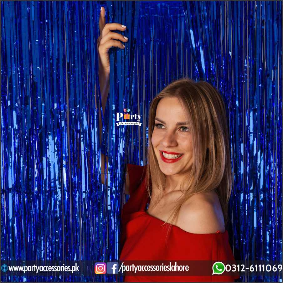 Blue Metallic Foil Fringe Curtain