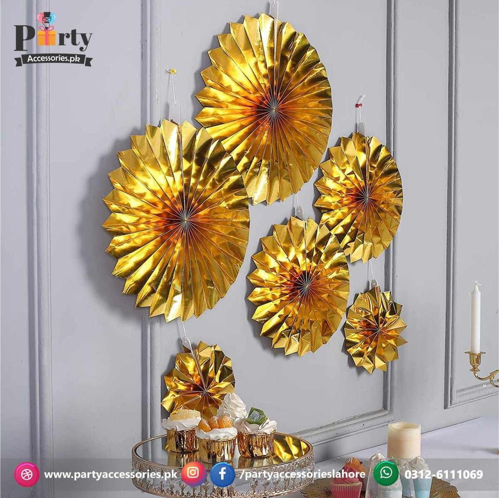 Paper Fan Wall decoration sets in Golden foil shinny hand crafted backdrop