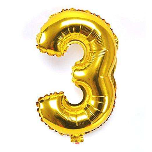 golden 3 number foil balloon