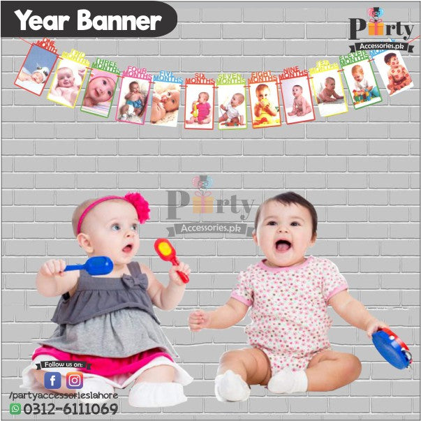 Photo Banner for 12 month baby milestone pictures in Multi colors card cutouts
