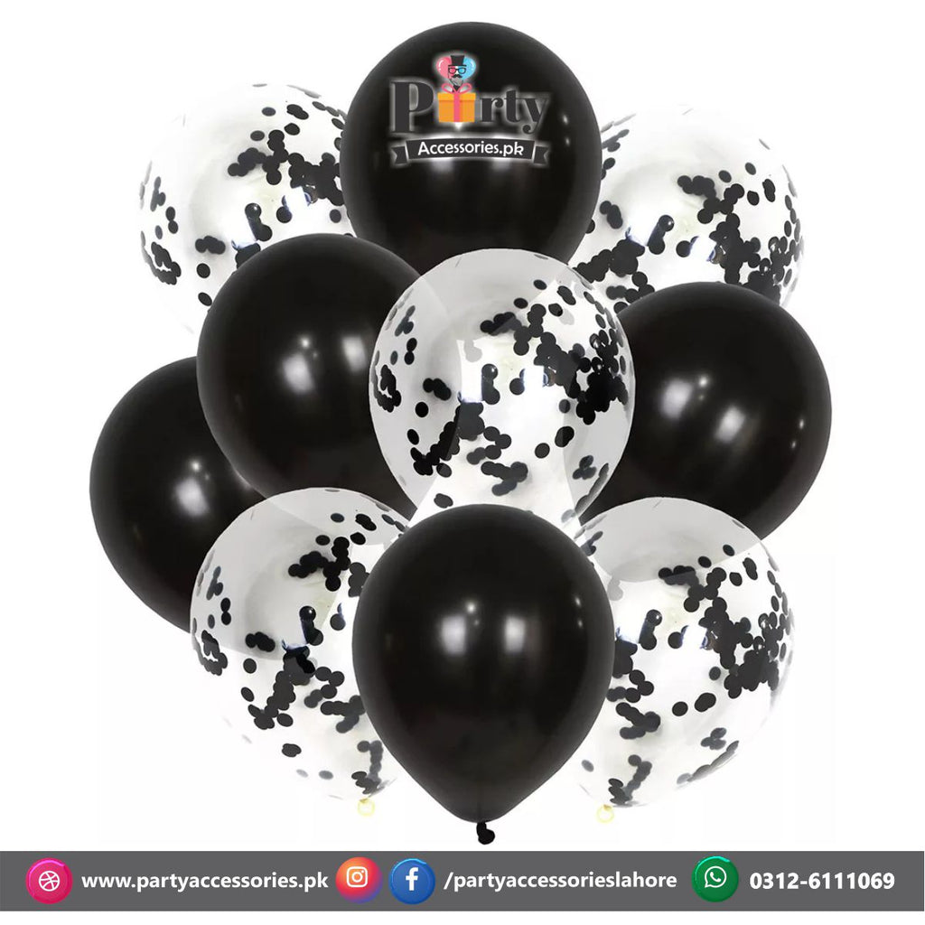 Black confetti balloons set