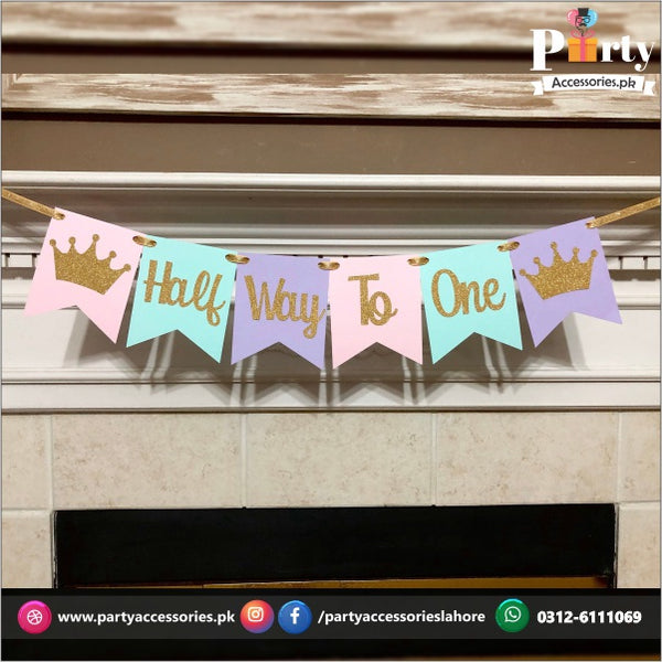 Half way to one birthday Bunting banner with Golden Glitter Letters
