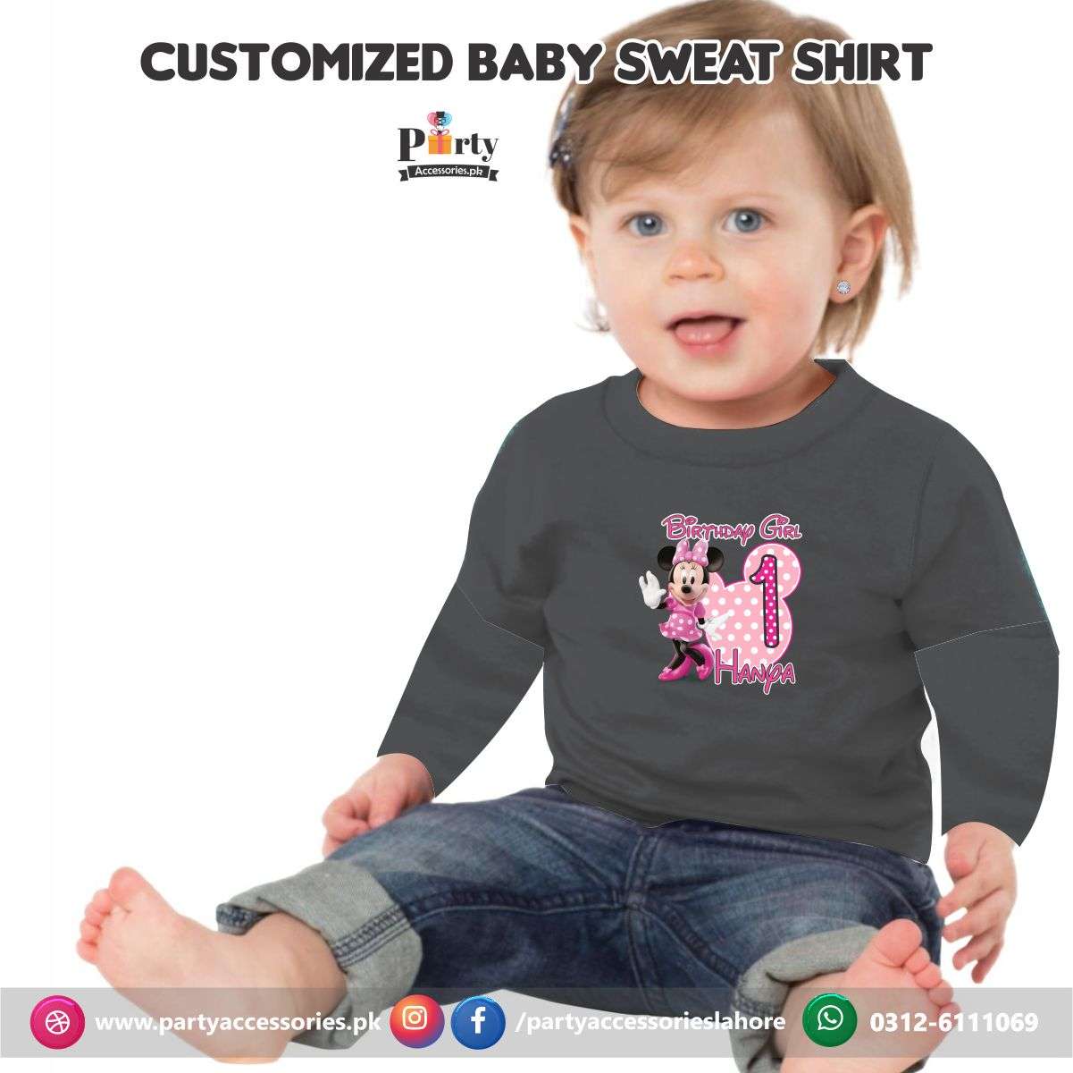 Minnie Mouse theme birthday customized Sweat shirt in Black