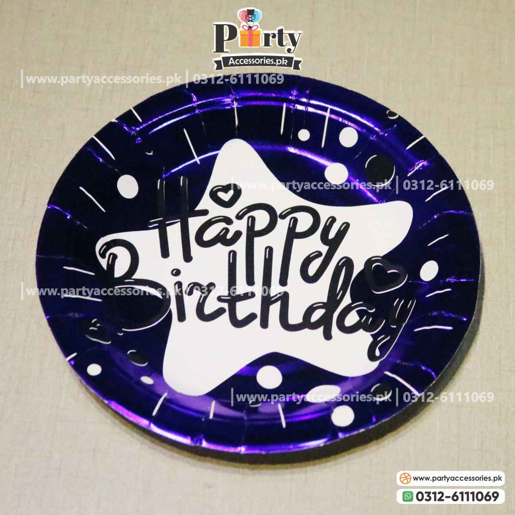 blue happy birthday printed paper plates 