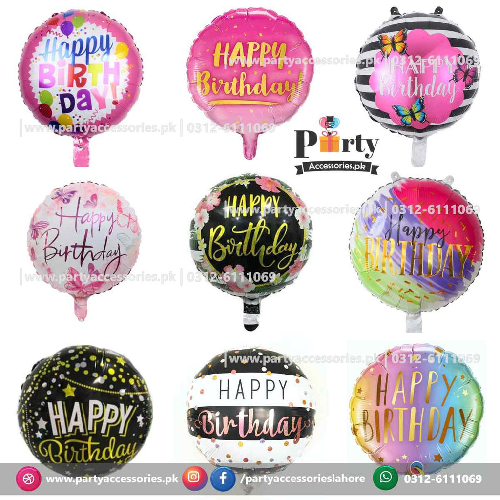 happy birthday printed round foil balloons