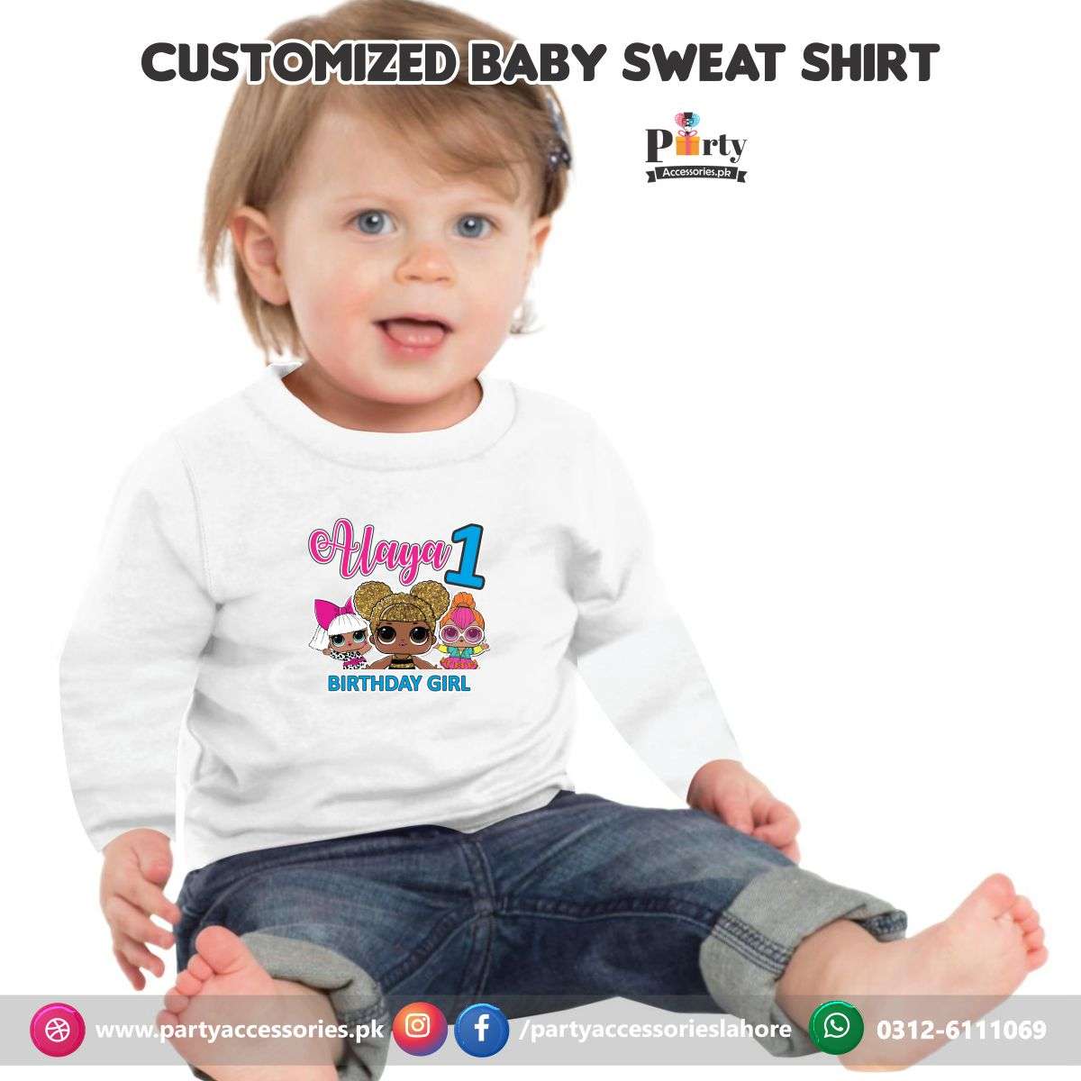 LOL Doll theme birthday customized Sweat shirt in White