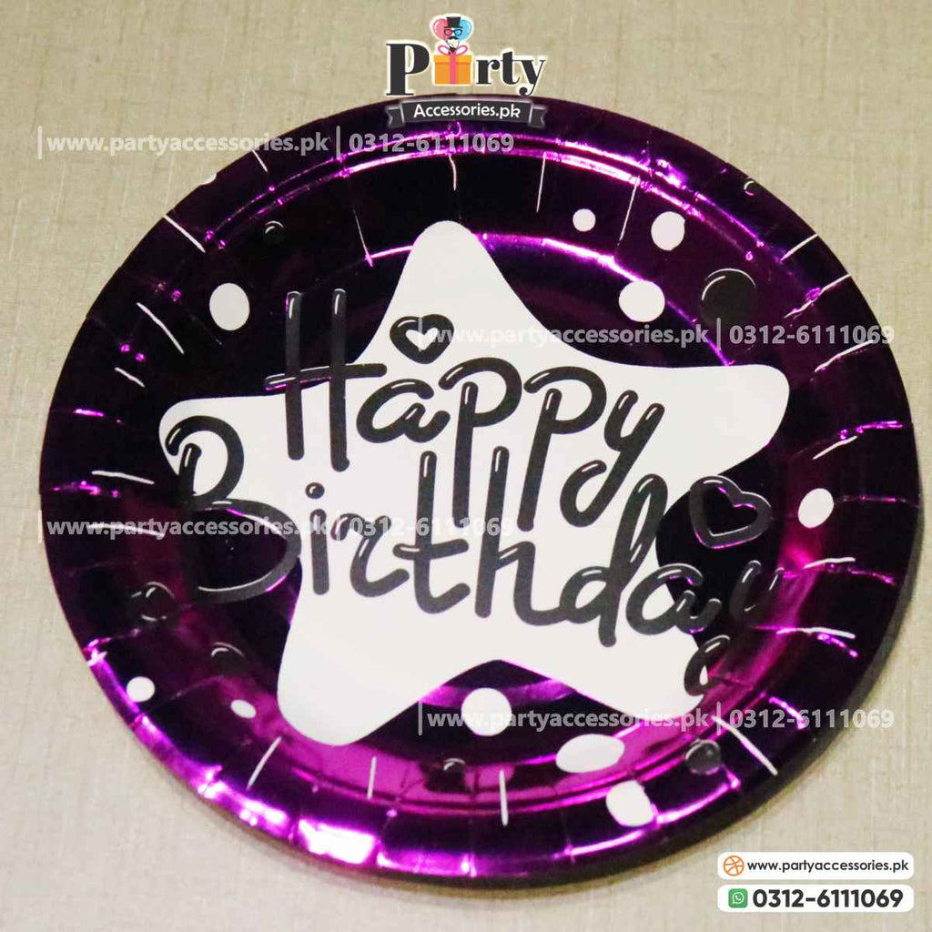 purple color plates for birthday cake 