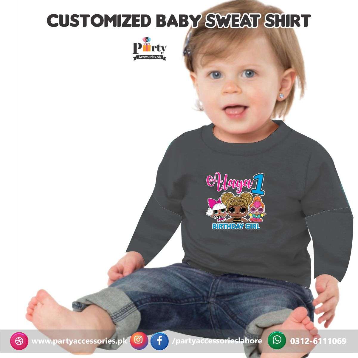 LOL Doll theme birthday customized Sweat shirt in Black