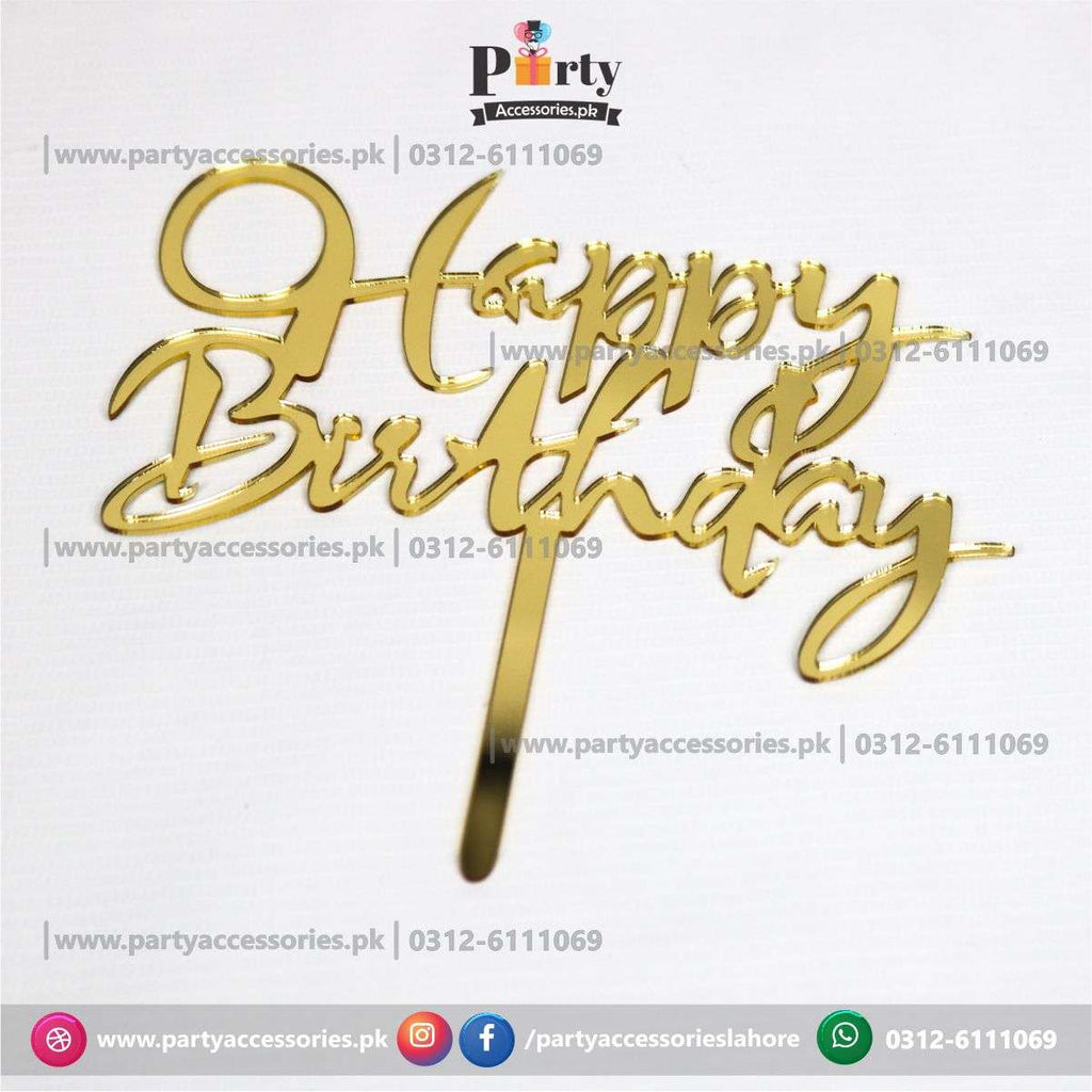 happy birthday golden cake topper 