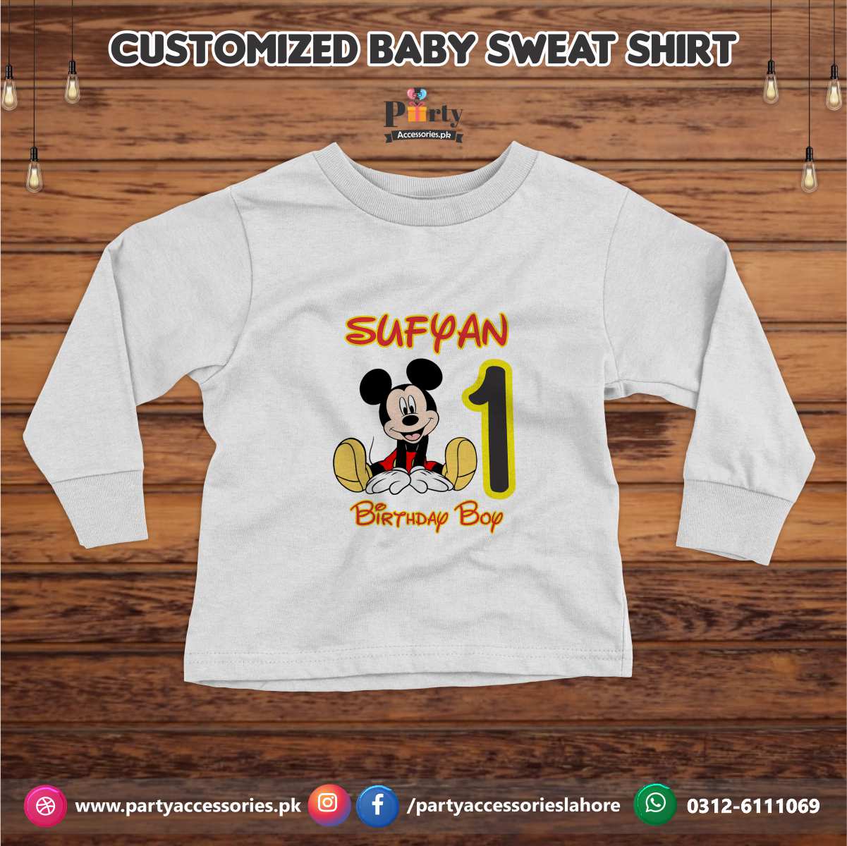 Mickey Mouse theme birthday customized Sweat shirt in White