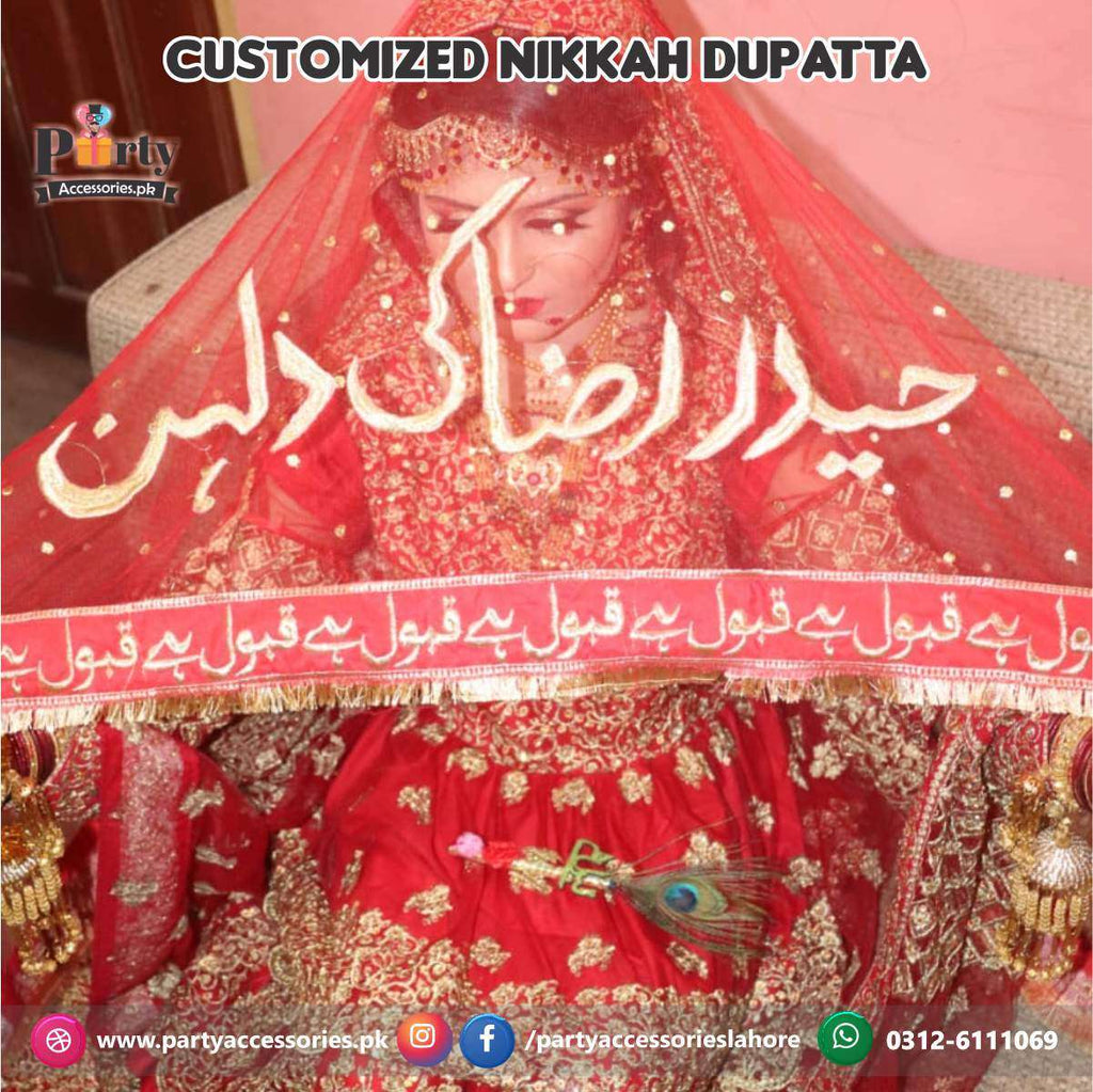 Red Nikkah Dupatta customized with groom name Customized
