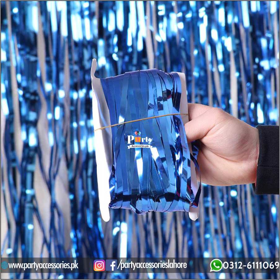 Blue Metallic Foil Fringe Curtain