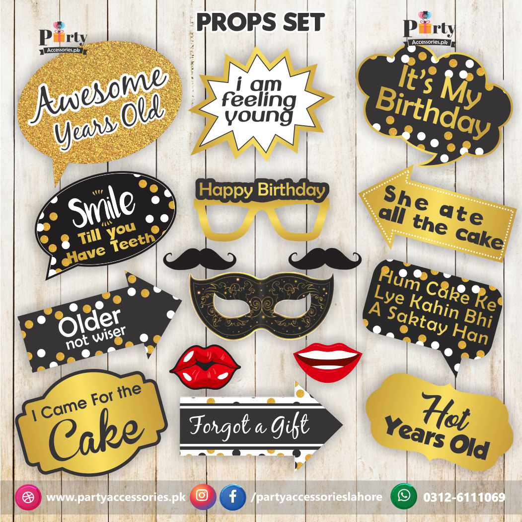 happy birthday photo props IN GOLDEN AND BLACK COLOR 