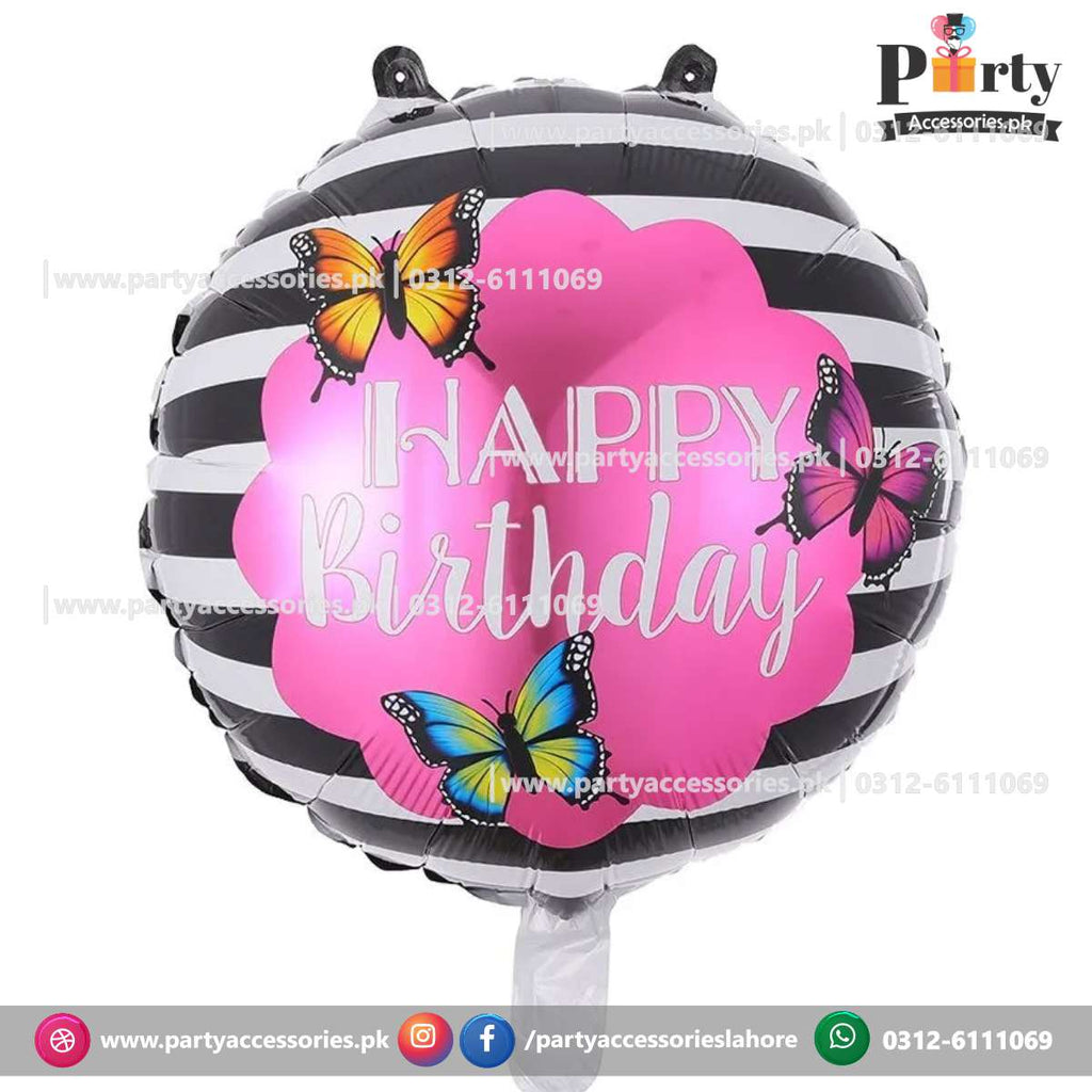 happy birthday printed round foil balloons in butterfly theme