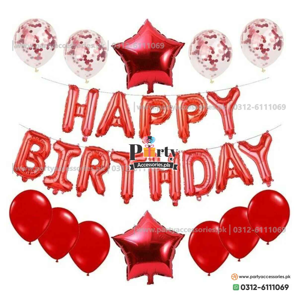 happy birthday foil balloons red