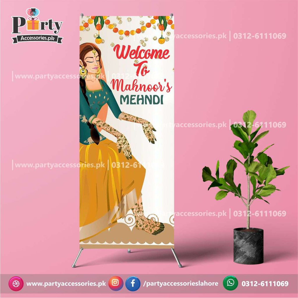 Customized Mayoun / Mehndi decorations | Welcome standee for mehendi event