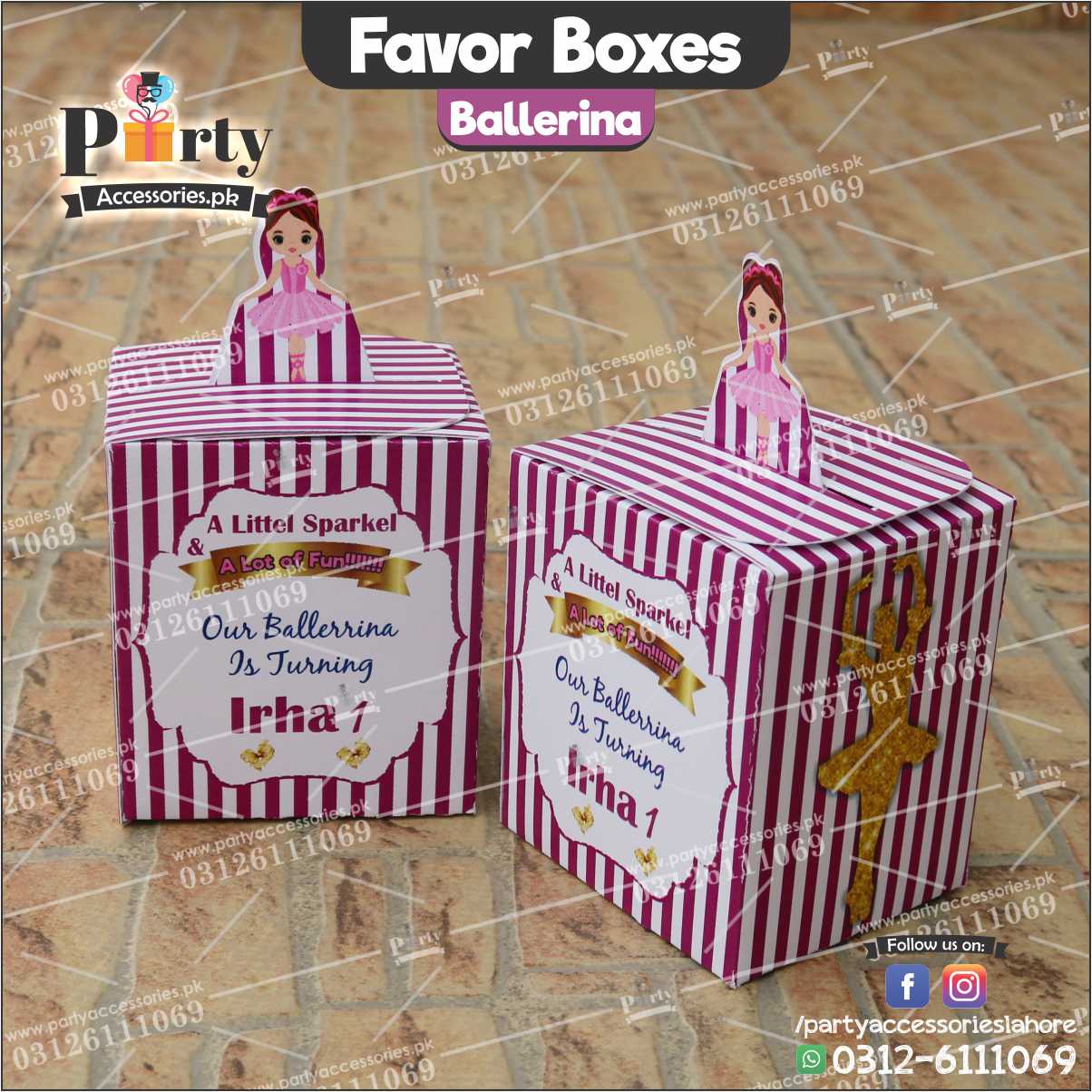 Customized Ballerina theme Favor / Goody Boxes for Birthday Parties