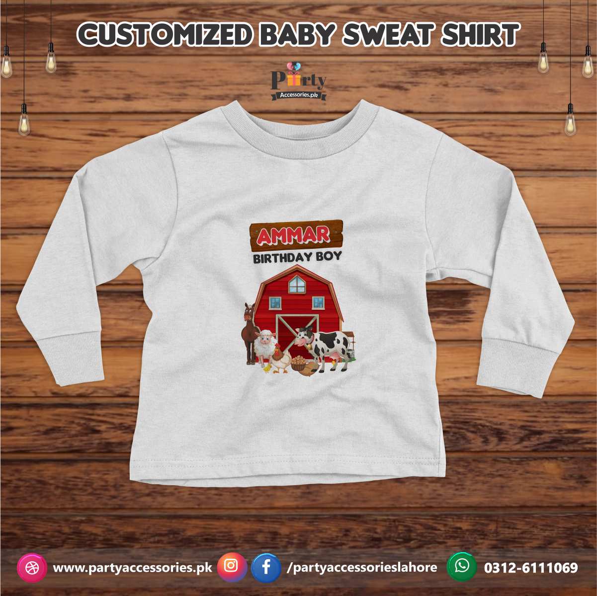 Farm Animals theme birthday customized Sweat shirt in White