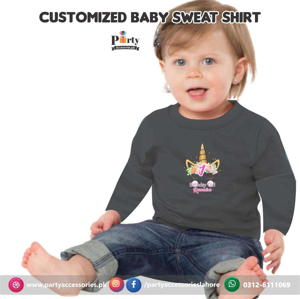 Unicorn theme birthday customized Sweat shirt in Black