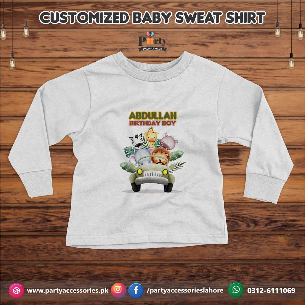 Jungle/ Safari theme birthday customized Sweat shirt in White