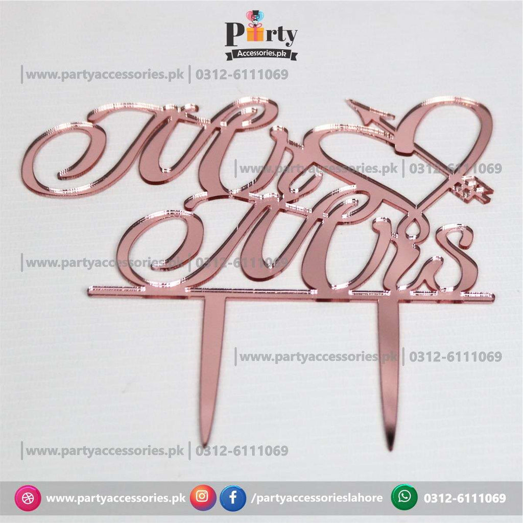 mr and mrs rose gold cake topper 